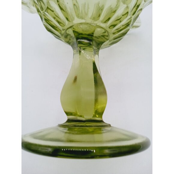 Vintage Fenton Glass Candy Dish Pedestal Green Thumbprint Ruffle Rim Compote 6" - Picture 11 of 15